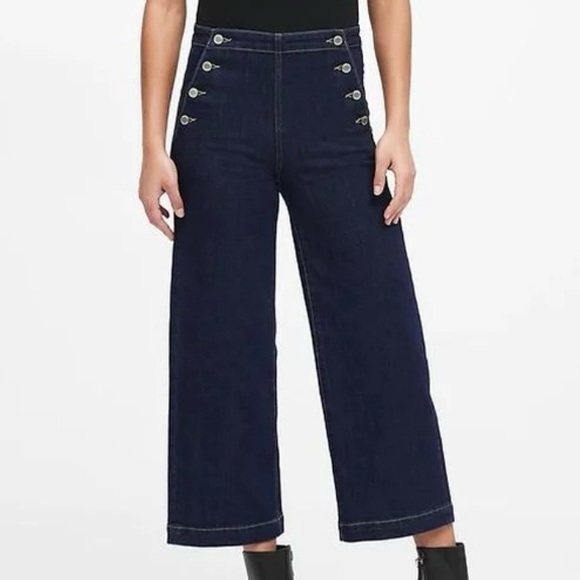 BANANA REPUBLIC High Rise Wide Leg Cropped Sailor Jeans Dark Wash Denim Jeans 32 - Picture 1 of 12